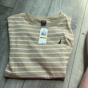 Nautica Tan and White Striped Shirt